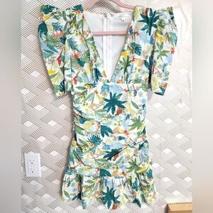 Tropical Print Puff Sleeve Dress